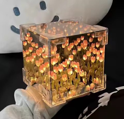 Creative Diy Tulip Flower Sea Cube Three-Dimensional Small Night Lamp Material Package for Girlfrien