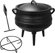 Mabeeze Cast Iron Potjie Cauldron, 6 Qt, 3-Legged Dutch Oven Pot with Lid, Pre-Seasoned, for Outdoor