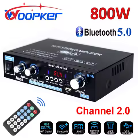 WOOPKER AK35 800W Sound Amplifier Channel 2.0 Bluetooth 5.0 HIFI Digital Amplifiers 100V-240V FM USB