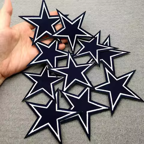 10 Pcs Deep Blue Star Embroidery Patch Hot Stamping DIY Clothing Decal Repair Process 9*9.5CM