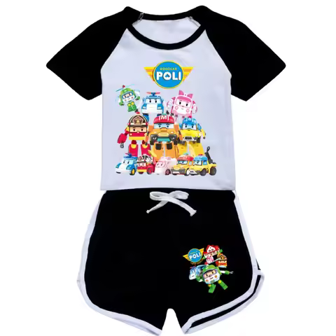 Candy 2025RobocarPoli Clothes Sets Girls Summer Clothing Short Sleeve Robocar Poli Print Sport Suits