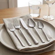 [ANGELA]Stainless Steel Cutlery Set Embossed Handle Design Smooth Easy Clean Facade