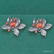 Jewelry Southern Red Agate Small Flower Accessories S925 Retro Black Handmade Accessories Ink Sterli