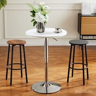 Heightened Iron Round Stool High-legged Bar Bar Chair Front Desk Solid Wood High Stool Mobile Phone 