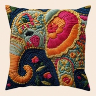 1pc Fashion Elephant 2D Print Pillow Cover, Decorative Square Cushion Cover With Zipper Closure, Han
