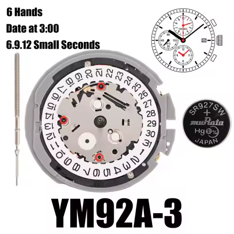 YM92 Movement YM92A-3 Movement 6 Hands 6:00/9:00/12:00 Small Seconds Replace 7T92A Movement
