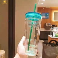 Starbucks Tumbler Straw cup Classic Double layer Cold cup PP plastic cup reusable creative water bottle Transparent large capacity water bottle FLOWERDANCE
