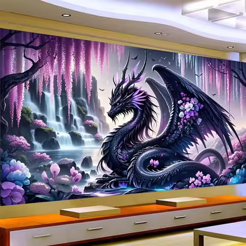 Mysterious Black Dragon Waterfall Scenery Diy Diamond Painting Kit Full Diamond Art Mosaic Embroider