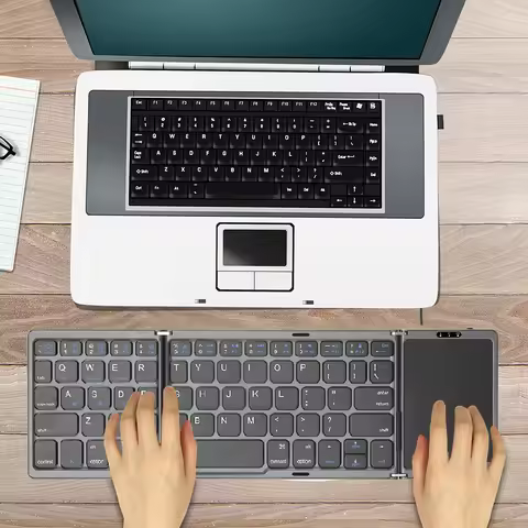 Wireless Folding Keyboard Bluetooth-Compatible Keyboard 64 Keys Touchpad Keypad Type-C for Laptop Wi