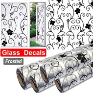 【JUNSANG】1 Roll Window Glass Sticker Frosted Simple Black Flower Pattern Waterproof UV Protector Mat