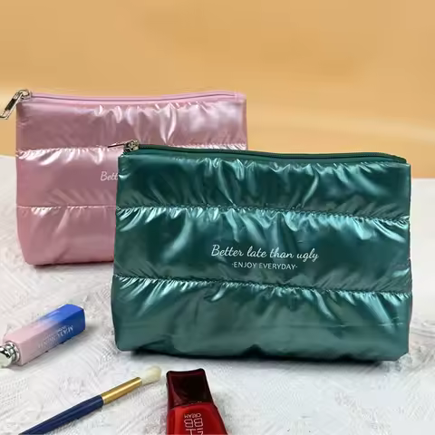 New Fluffy Nylon Beauty Accessories Pouch Bag Puffy Padded Cosmetic Makeup Organizer Bag Water-proof