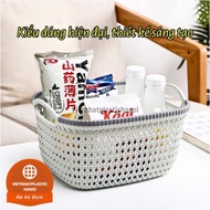 Viet Nhat plastic rattan basket with handle 3377-2 (26x20x14cm) - New model