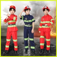 ℊ ◠ ▰ ✜ Fireman Costume for Kids Boys Firefighter Career Uniform Work Cosplay Role Play Girl Suit C