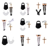 Nun Costume Set Pendant Necklace,nun Hat Over The Knee Socks Halloween Nun Accessories For Women Gir
