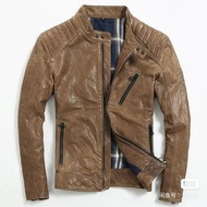 新款男装皮衣修身短款水洗自然褶植楺羊皮真皮皮衣