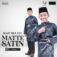 I.P Muslim⚜Matte Satin Slim Cutting Baju Melayu-Dark Grey/Size 3XS-5XL/Baju Raya Budak/Baju Raya Kel