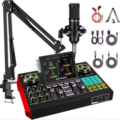 Tenlamp Podcast Equipment with 3.5mm Condenser Mic, Sound Board for PC/Phone Podcast Recording, Voic