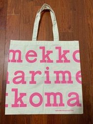 全新芬蘭marimekko Logo 2023螢光粉紅字體圖案有機棉帆布環保購物袋