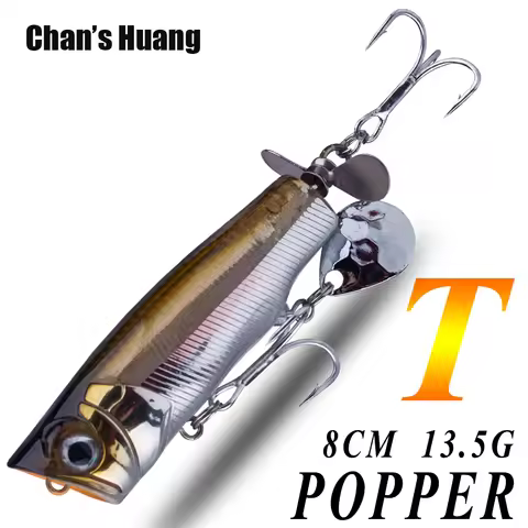Chan's Huang 1PCS 3.15INCH 0.47OZ Topwater Bait Artificial Rotated Sequins Popper Hard Tackle Saltwa