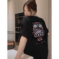 New Korean Style  Printed Oversize Short Sleeve Loose Tshirt Woman Loose Basic Tees Baju Perempuan L