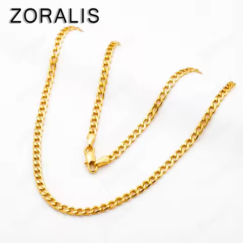 18K Gold 4mm 16/18/20/22/24/26/28/30 Inch Side Cuban Necklace For Women Man Chain Party Fashion Fine