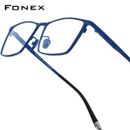 FONEX Pure Titanium Eyeglasses Frame Men Brand Design Square Glasses Ultralight-Weight Korean Japane