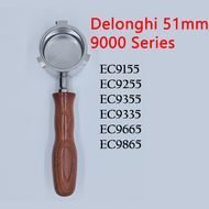 Delonghi Bottomless Portafilter สแตนเลส 51 มม.3 หูสแตนเลสตะกร้าชั้นเดียวที่จับไม้เนื้อแข็ง for Delon