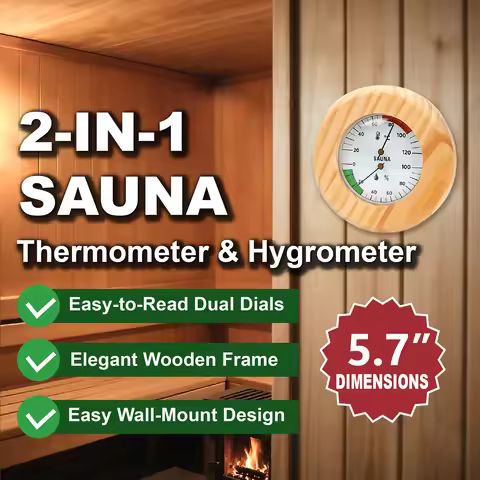 Sauna Thermometer 2 in 1 Wooden Sauna Hygrothermograph Sauna Accessories Indoor Humidity Temperature