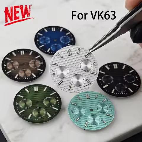 29.9mm No Logo 3 Eyes Nautilus Transverse Stripe Green Lume Watch Dial Suitable For Seiko VK63 Quart