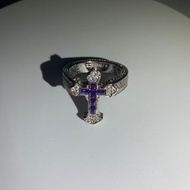 King Ice 2Pac Fleur De Lis Cross Ring Size:10(19.88mm) 925 Sterling Silver Ring VVS Diamond Purple Stone 925銀 戒指 十字架 鳶尾花