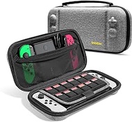 tomtoc Carrying Case for Nintendo Switch/OLED Model, Protective Carry Case with 12 Game Cartridges, Hard Portable Travel Switch Case with Pocket for Joy-Con, and More Accessories, Gray