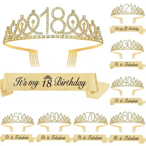 Birthday Tiara Crown Sash Women Girls 18th 21St 30Th 40Th 50Th 60Th 70Th 80Th Birthday Party Decorat