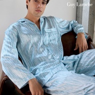 Guy Laroche Short-Sleeved Collar Pajamas Long Pants Printed Pattern Satin Fabric Green Model JPP7526