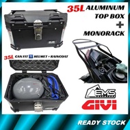 EMS Adventure 35L Alloy Aluminum Top Box+GIVI Monorack Advance Rack MV/MRV YAMAHA NMax Avantiz Y16ZR LC135 HONDA RSX