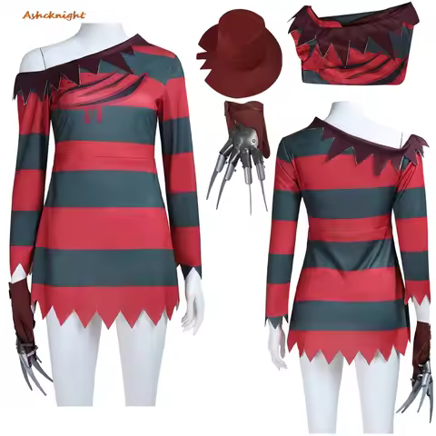Movie Nightmare Street Cosplay Freddy Krueger Top Clothes Women Party Disguise Roleplay Halloween Co