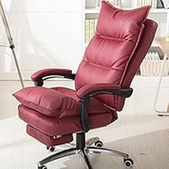 Massage Leather Reclining Office Chair for Adults,300lb High Back Executive Massage Computer Desk Chair Ergonomic Adjustable Seat Height and Back Recline - Desk and Task Chair (Color : Red)