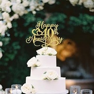 Florcmet golden Glitter Happy 40th Anniversary Cake Toppers -Wedding Anniversary Party Decorations,4