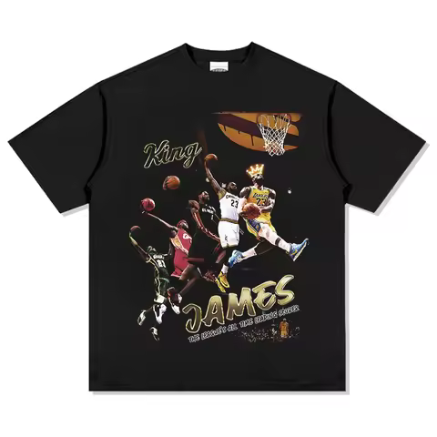 LeBron James Basketball T Shirt Unisex Oversized Pure Cotton Short Sleeve "King" Style Legendary Sta
