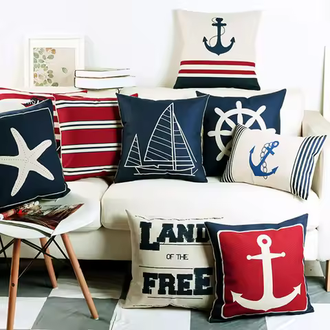 45x45cm nautical navy blue nautical shell starfish pillow ocean cushion cover sofa bay window cushio