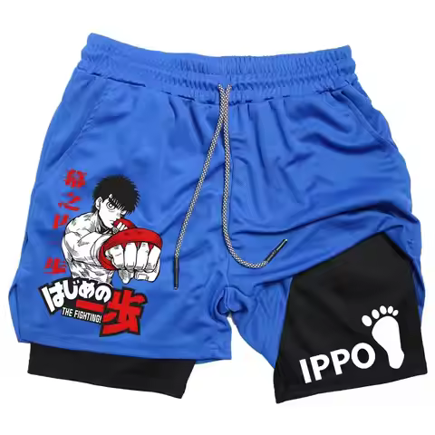 IPPO Anime Gym Shorts Men Boxing Gothic Manga 2 in 1 Compression Performance Quick Dry Athletics Sho