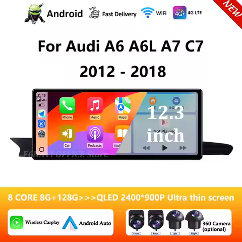 CarPlay WIFI GPS Navi Bluetooth DSP Stereo 12.3" Android 16 For Audi A6 A6L A7 C7 2012 - 2018 Car Ra