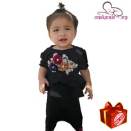 Baju Raya kurung baby girl [Peplum Anakanda.my] + Free gift [Black] 2023