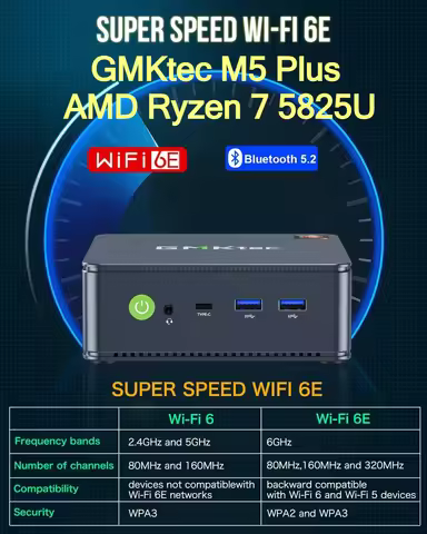 GMKtec M5 Plus AMD Ryzen 7 5825U DDR4 Nvme SSD WIFI6E BT5.2 Mini PC Desktop Gamer Office Computer