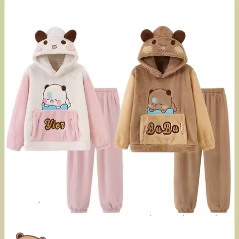 Anime Panda Bubu And Yier Pajamas Adult Autumn And Winter Pajamas Cartoon Panda Bubu And Dudu Coral 