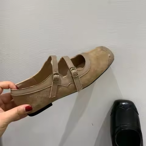 metal buckle women flats suede leather tabi shoes ankle strap mary janes female loafer shoes mocasin