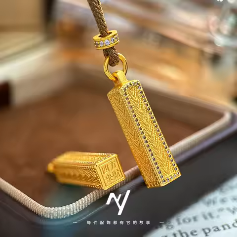 Luxury jewelry 24K real gold ancient pendant for women au9999 gold point diamond pendant braided rop