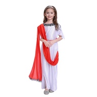 Roman Greek Goddess Halloween Costume Dress Toga Goddess Outfit Set with Headband for Girls