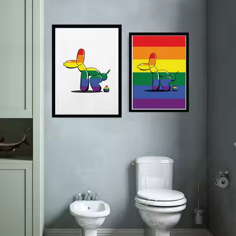 Balloon Dog Pop Art Poster Funny Canvas Painting Picture Rainbow Poop Balloon Dog Print Modern Bathr