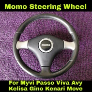 Momo Black Leather Steering Wheel For MYVI VIVA KELISA KENARI PASSO RACY AVY L250S GINO L7 KENARI L9
