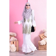 Baju Kurung Lace Dominique (Cotton White) - Muslimah Clothing (MCC)